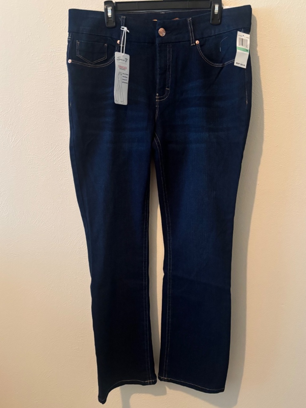 Seven7 Dark Blue Denim Tummyless Mid Rise Boot Jeans - Size 14